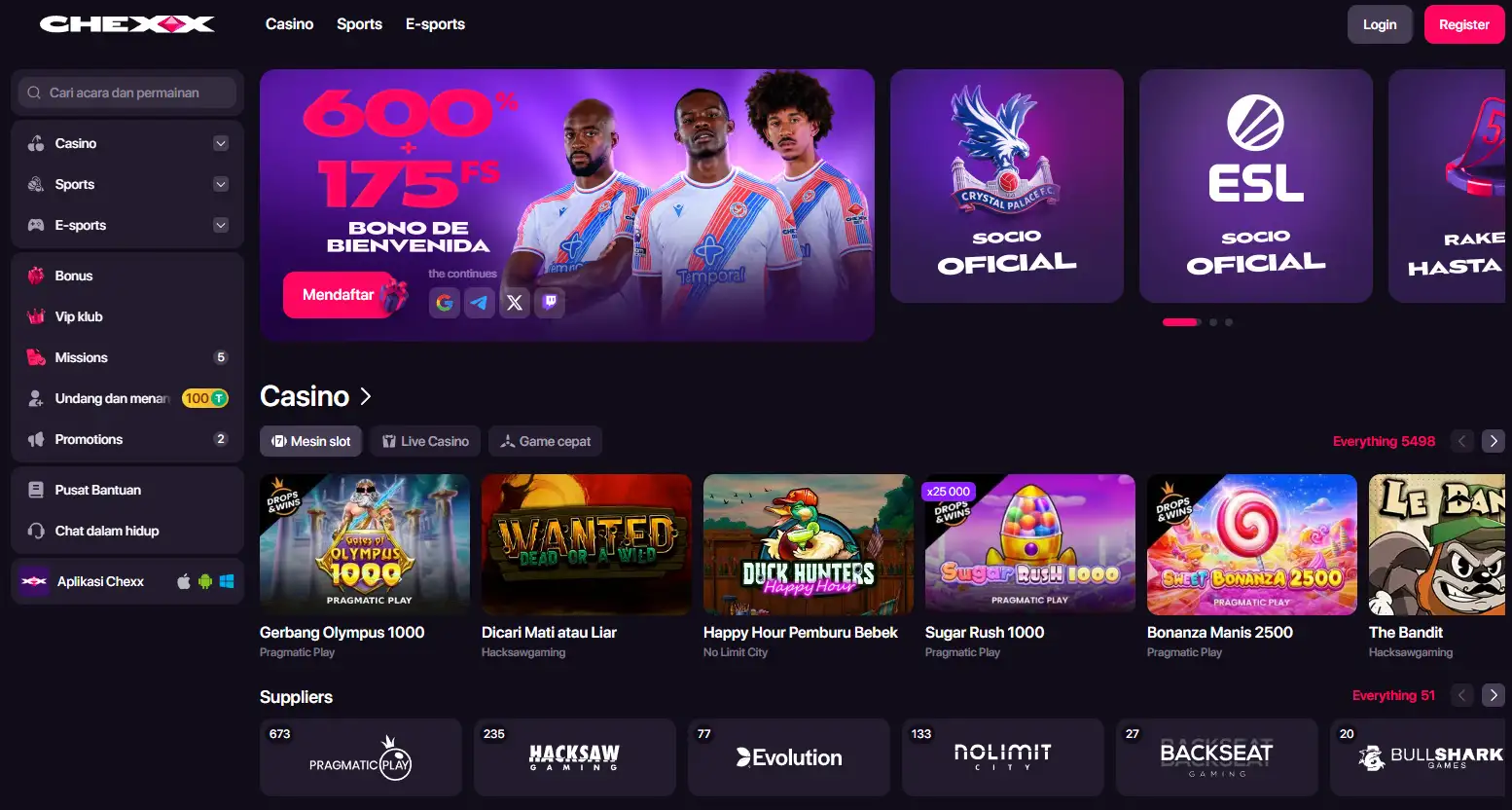 Tampilan homepage CHEXX dengan identitas brand